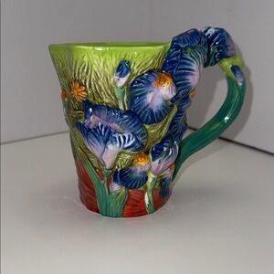 Handcrafted Ceramic Mug with Blue and Green Floral Design